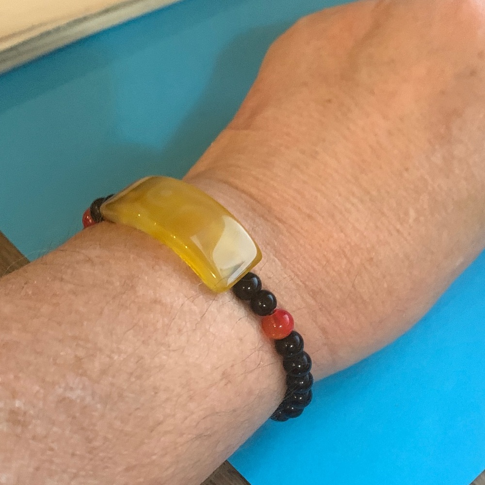 Yellow and Black Beaded Bracelet